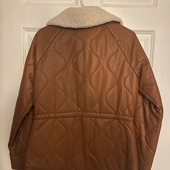 Women's Kenneth Cole brown faux leather fur-neck jacket - Picture 2 of 3